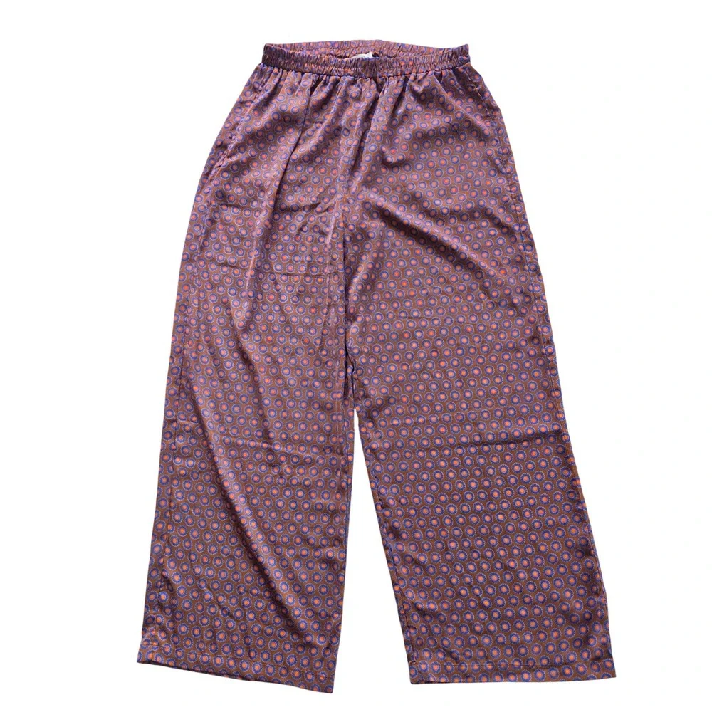 Rose + Olive Boho Set Geometric Print 2 Piece Long Sleeve Shirt Wide Leg Pants L